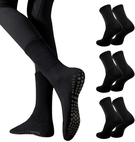 Risipu 3 Paar Stoppersocken Yoga Socken Damen,AntiRutschSocken für Pilates Barre Ballett Tanz Trampolin (DE/NL/SE/PL, Alphanumerisch, Einheitsgröße, Regular, Regular, B - Schwarz)