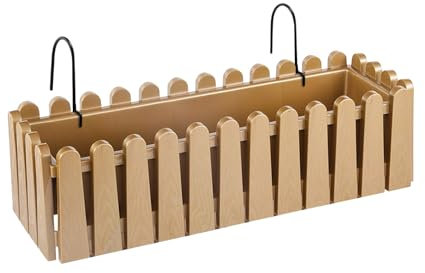 IlGruppone Fioriera Rettangolare con Sistema di Drenaggio Esterno Vaso Piante Fiori Conservazione Acqua Balconiera con Supporti da Ringhiera Appesa Inclusi Balcone Design Moderno - Legno - 53 cm 9Lt