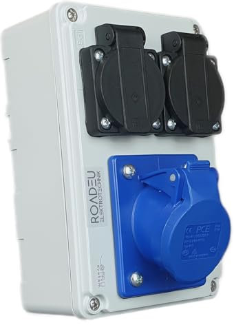 RoadEu - 16Amp Socket 3P 250V and 2x 13Amp Socket 250V - Distribution Box - IP44 - Power Distributor - Designed for UK Market