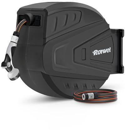 Roywel schlauchtrommel mit Gartenschlauch 30M，Wasser Schlauchtrommel zur Wandmontage，automatische Aufrollung, 180° schwenkbar