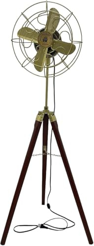 Generic Ventilatore elettrico vintage con piedistallo con treppiede regolabile in legno, ventilatore da pavimento Royal Navy con treppiede in legno marrone, ventola di raffreddamento da lavoro,