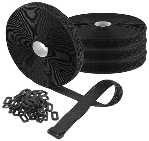 FUNSUEI 4 Stück 20mm x 10m Klettband Kabelbinder mit 200 Schnalle, Klettverschluss Kabel Band Klettband Schwarz