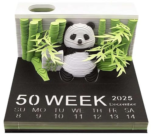 2025 Wochenkalender Haftnotizen Kreative Panda 3D Kunst Haftnotizen Abreißen mit Stifthalter, 3D-Kalender DIY Abreißkalender Skulptur Kunst Handwerk Desktop Dekoration Haus Geschenk 3D Memo Pad