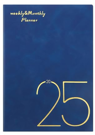 Monatskalender-Notizblock 2025, 12 Monate wöchentlicher Akademischer Monatsplan, A5 Flexibler Kunstleder-Einband, 14,5 x 20,8 cm, Wochen- und Monatsplaner Perfekter Organizer, 148 Seiten, Dunkelblau