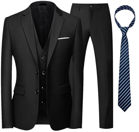 KUDORO Men Suits 3 Piece Two Button Blazer Vest Trousers with Tie | Slim Fit Single Breasted Men's Pant Set for Wedding Business Formal Dinner