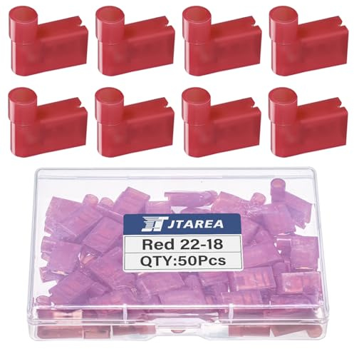 JTAREA 90 Grados 0,5-1,5 mm² Aislados Hembra Bandera Conector Nylon Conectores Electricos Rapidos 22-18 AWG Terminales Eléctricos Empalmes Cables Electrico Clemas Electricas Rapidas (Rojo 50)