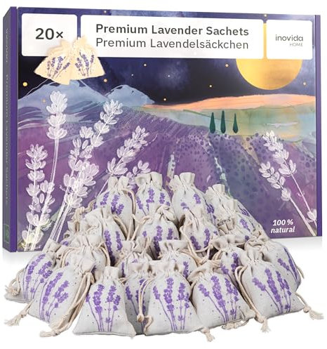 Lavendel Duftsäckchen Kleiderschrank: 20x Echter Lavendel getrocknet – Mottenschutz für Kleiderschrankbei Kleidermotten, Auto Duft und Raumduft – Schrank Duft – Inovida Stoff Lavendelsäckchen