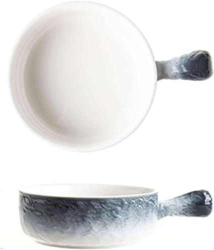 TENGJUN Ceramic Salad Bowls,Dessert Bowls, French Onion Soup Bowls with Handle Ceramic Bowls Set, Stackable 21 Oz Salad Bowls Oven Safe Baking Bowls for Pasta, Cereal, Stews, Chillies, Baked Beans-B