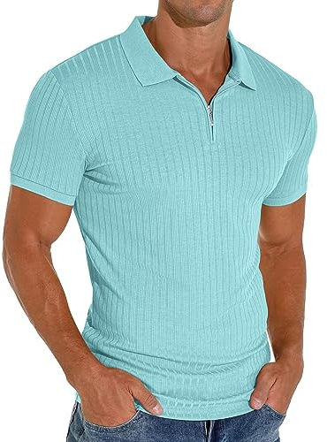 PrinStory Herren Polo Shirt Kurzarm Poloshirt Mit Reißverschluss Golf Freizeit Stretch Slim Fit T-Shirt