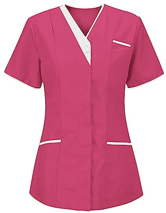 RLEHJN Blouse Medicale Femme Blouse De Travail Femme Uniforme Médical Femme Manches Courtes Col En V Avec Boutons Tenue Aide Soignante Professionnelle Blouse Estheticienne Blouse De Travail Pas Cher 1