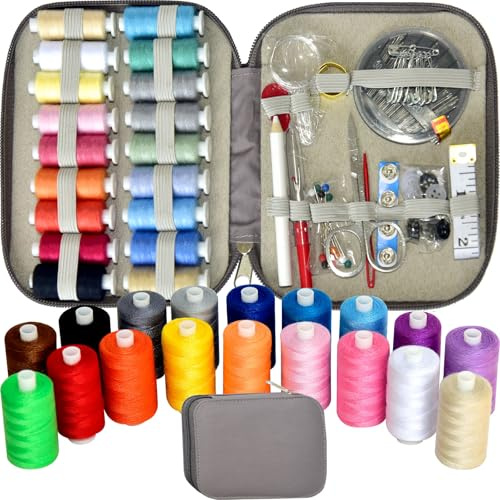 Sewing Kit with Case Portable Sewing Supplies for Home Traveler, Adults, Beginner, Emergency, Contains 18 Sewing Thread, Scissors, Needles, Measure etc,Light Antique Violet