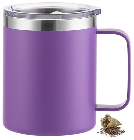 YDYxieji Coffee Cup, Insulated Stainless Steel Travel Mug with Handle & Lid, Keeps Drinks Hot or Cold for Hours, Reusable Coffee Cup - Ideal Present for Him or Her (Purple, 300ml)
