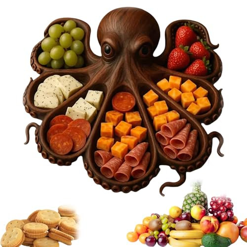 Plato de embutidos de pulpo, tablas de embutidos personalizadas, tabla de servir de madera náutica para queso, carnes, frutas, regalo único para los amantes de los mariscos (#A, L 16 pulgadas)