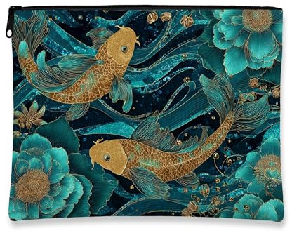 Bolsa de maquillaje de pez carpa, estilo vintage oceánico, bolsas de viaje para mujeres, bolsa portátil pequeña de lona con cremallera, regalo de vacaciones, organizador de neceser para el cuidado de