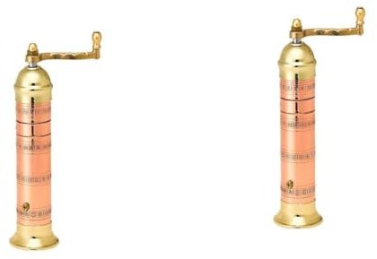 The European Authentic Genuine Greek 2-Piece set: Copper Brass Pepper Mill 7 / 7-inch & Copper Brass Salt Mill 8 / 8-inch Elegant- Absolutely Exquisite Luxury Kitchen Gift Shaker Grinder #412#418