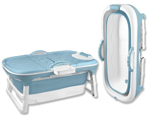 Froadp Faltbare Badewanne Erwachsene Foldable Bathtub mit Abnehmbarem Abdeckung Tragbare Faltbadewanne mit Handläufen Mobile Klappbadewanne für Badezimmer Dusche und Balkon, 118x60x53cm