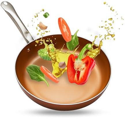 Kupfer Pfanne 28 cm Induktion mit Kupferbeschichtung - Kupferpfanne Induktion für alle Arten von Küchenoberflächen - Bratpfanne aus 2,5 mm Starkem Aluminium - Copper pan mit Hohe Wärmeleitfähigkeit