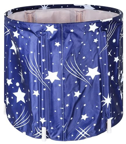 KingSaid Baignoire Pliable Adulte 70 x 65 cm Non Gonflable Baignoire Pliante en PVC pour Usage Domestique Spa pour Adultes sur Pied pour Salle de Bain (Bleu étoilé)