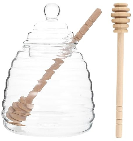 ZUNOXAZ Tarro de Vidrio Transparente para Miel con Tapa y Cucharilla Dispensador Práctico y Decorativo para Almacenamiento de Mermeladas y Condimentos de Frasco Grande con Reutilizable