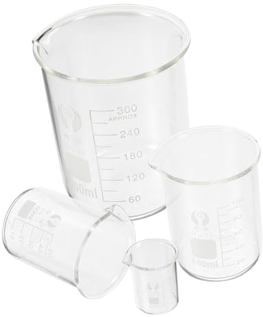 JECOMPRIS 4Pcs Glass Beaker Measuring Cup Set High Grade Glass Material Laboratory Equipment Chemistry Lab Glassware Kit Easy to Measure Practical for Scientific Experiment and Classroom Use