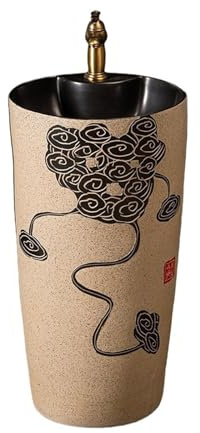 Classique Lavabo sur pied intégré en céramique avec robinet et kit de vidange for salle de bain, cour, balcon Pratique