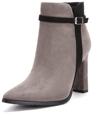 Generisch Stivali invernali da donna Stivali in camoscio Moda Stivaletti comodi Chunky Tacco a blocco in pizzo Stivali eleganti da donna alla caviglia Stivali da lavoro con tacco, grigio., 38 EU