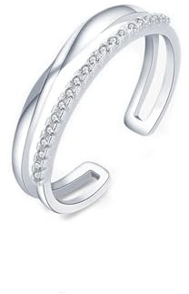 Ayoiow Silber Ring 925 Damen mit Zirkonia, Doppellagig mit Steinen Besetzt Offen Verstellbar 925 Silberring mit Stein für Damen