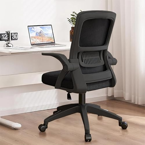 XUEGW Sedia da Ufficio Ergonomica - Sedia Girevole in Rete Traspirante con Braccioli Ribaltabili e Supporto Lombare per Computer - Ufficio Domestico(Nero)