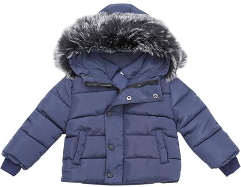 OBiQuzz Giacca trapuntata per bambini: piumino con collo in pelliccia, giacca a buffer, calda invernale, leggera, a maniche lunghe, con cappuccio, antivento, per attività all'aria aperta, tinta unita