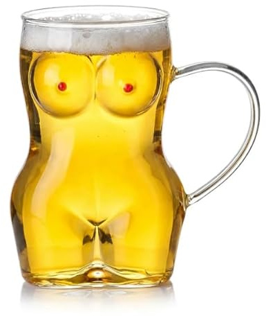 KYRINLXXF Beer Glass for Adults, Woman Body Shaped Thickened Beer Mug, Creative Clear Pint Glass, Funny Gag Barware Gift for Party, Home Bar, Bachelor Party (651, Millilitres, with Handle)