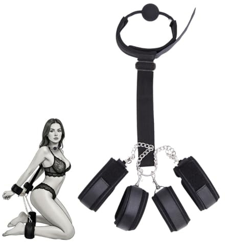 Set Bondage BDSM FOPS con sistema di legature regolabile, manette, ceppi per piedi, collare, benda per gli occhi e museruola per coppie B65