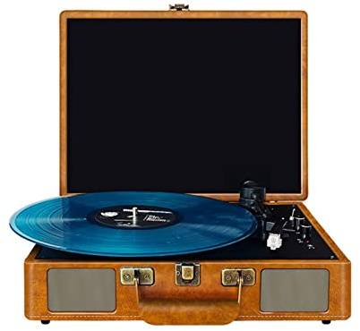 CLSDRZC Giradischi in Vinile Blutooth Giradischi Vintage per Dischi in Vinile Giradischi a Valigia 2 Altoparlanti Stereo integrati Ruby Stylus Giradischi retrò a 3 velocità e 3 Dimensioni