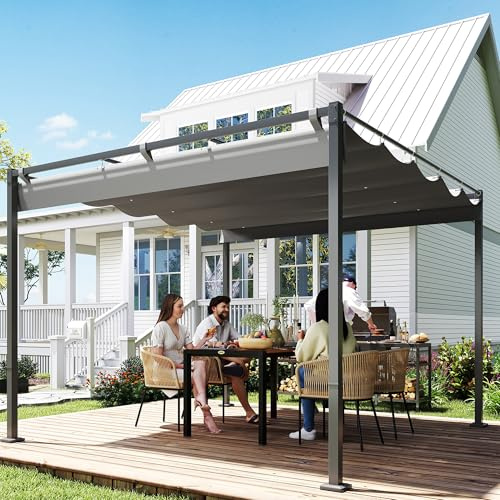HOMELEN 3x3 m Gartenpergola mit einziehbarem UPF30+ Dach (180g PA-beschichtet), magnetischem Fixierpad, pulverbeschichtetem Stahlrahmen & 16-teiligem Befestigungsset – für Rasen, Beton & Zement