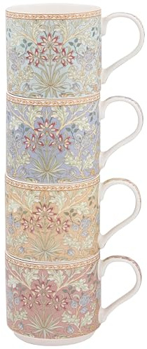 The Leonardo Collection Wm. Morris Hyacinth Stack Mugs Set of 4 x 300ml | Fine China, Hot & Cold Drinks, Home & Office, Durable, Easy-To-Hold
