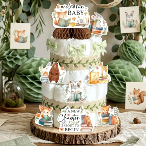 thème livre contes fête bébé décoration gâteau couches | Thème livre de contes fête bébé décorations gâteau couches nouveau chapitre début accessoires ruban cartes ornementales