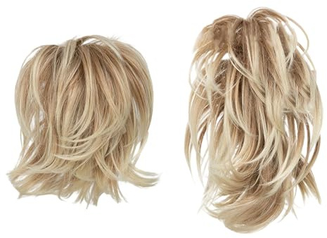 Extensions de cheveux naturels avec fil métallique flexible pour femme - Cheveux lisses - Queue de cheval - Beige - 20 cm