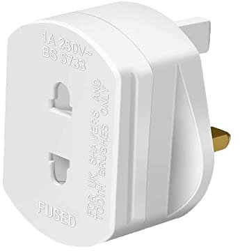 2 Pin Shaver Adapter Plug – Converts 2-Pin Bathroom Plug to UK 3-Pin Socket – BS 1363 Compliant – Ideal for Electric Shavers & Toothbrushes