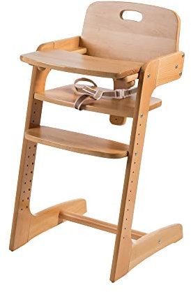 roba Treppenhochstuhl Kid Up - Essbrett abnehmbar - Mitwachsender Hochstuhl für Babys und Kinder - mit 3 Punkte Gurt - Holz natur