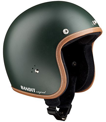 Bandit Helmets Jethelm premium kleine Bauweise Innenfutter Baumwolle Brillenschlaufe Sonnenschild, Größe:L(59-60cm), Farbe:gruen-matt