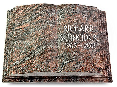 MEMORUM Grabmale Grabbuch, Grabplatte, Grabstein, Grabkissen, Urnengrabstein, Liegegrabstein Modell Livre Pagina 40 x 30 x 8-9 cm Paradiso-Granit, poliert inkl. Gravur (Ohne Ornament)