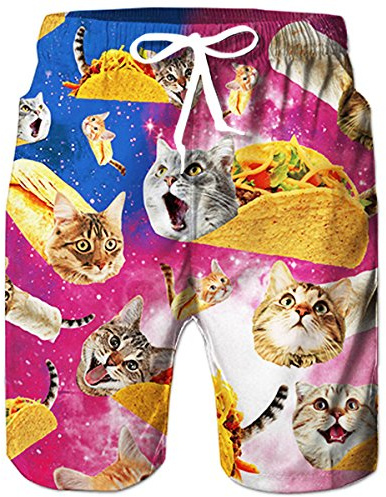 TUONROAD Herrbadshorts med roliga 3D-tryck, snabbtorkande badbyxor, strandshorts med nätfoder för sommar, vardag, surfbräda, S–3XL, 1 katt, 3XL