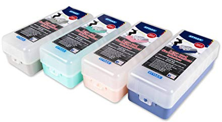 4x Lernbox / Karteikasten / DIN A8 / je 1x blau, grün, rosa und grau