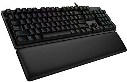 Logitech G513 Mechanical Gaming Keyboard with Palm Rest, RGB LIGHTSYNC, GX Brown Tactile Key Switches, Brushed Aluminum Case, Customizable F-Keys, USB Pass Through, QWERTY UK Layout - Carbon/Black