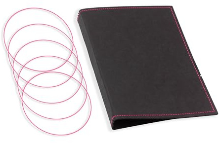 A5, revolutionäres, nachhaltiges X17-Konzept für Notizbuch Personal Organizer und Terminplaner/Hülle für 4 Hefte! Vegan, Deutsches Zellulose-Material, schwarz-magenta, Made in Germany