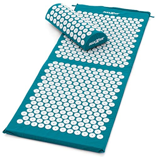 MAXXIVA® Akupressur-Set Matte 130 x 50 cm mit Kissen Yantramatte Fakirmatte stimuliert die Durchblutung löst Verspannungen Farbe wählbar (Petrol)