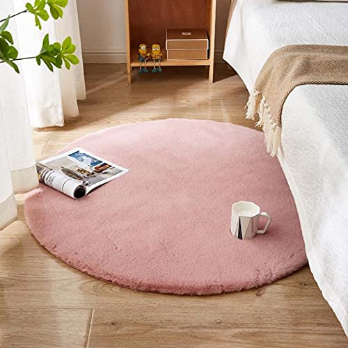 Dhao Hochflor Teppich Rund Flauschig Hasenfell Imitat Super Weich Plüsch Kunstfell Dekofell Teppich für Wohnzimmer Schlafzimmer Dekoration (80x80cm,Rosa)