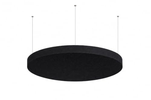 Panneau acoustique circulaire ignifugé R ROSTAGNO 50x4 cm, marquage CE, finition en TISSU DÉMONTABLE et lavable - Positionnement de la suspension au plafond avec câbles réglables (NOIR)