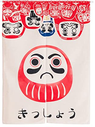 Oduo Japanischer Noren Lang Vorhang Türvorhang, Landschaft Gardinen Tür Vorhang Tapisseri Leinen kurz Vorhänge Restaurant Küche Türvorhänge Schattierung Hälfte Vorhang (Daruma-Becher,85x120cm)