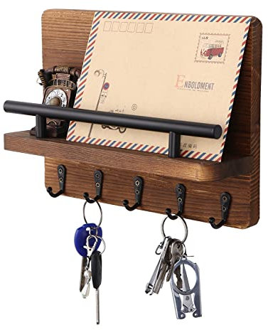 FAOKZE Porte-Clés Mural en Bois avec 5 Crochets, Porte Courrier Range Accroche Clef Décoratif
