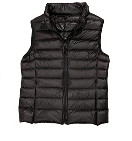 ORANDESIGNE Gilet Duvet Femme Zip Up Doudoune sans Manche Grande Taille Veste Automne Hiver Blouson Casual Compressible Manteaux sans Manche Ultra Légère Veste Manteau Gilets B Noir 3XL